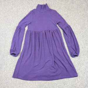 S-Twelve Vintage Babydoll Mini Dress Small Purple Ribd Turtleneck Balloon Sleeve